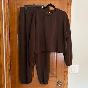 ANRABESS Brown Sweatshirt and Joggers Set